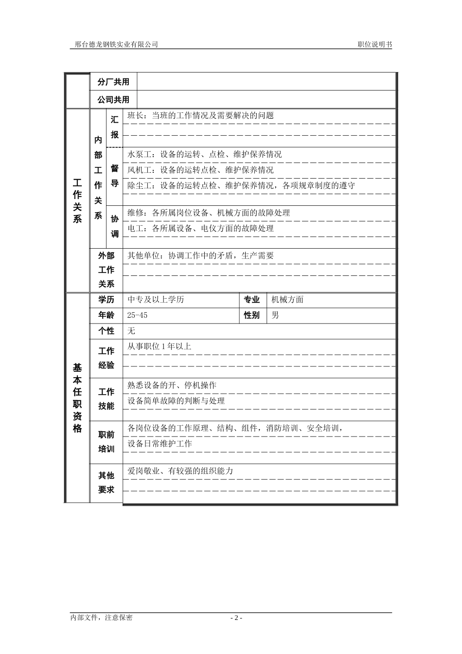 烧结厂职位说明书－除尘组长-0619.doc_第2页