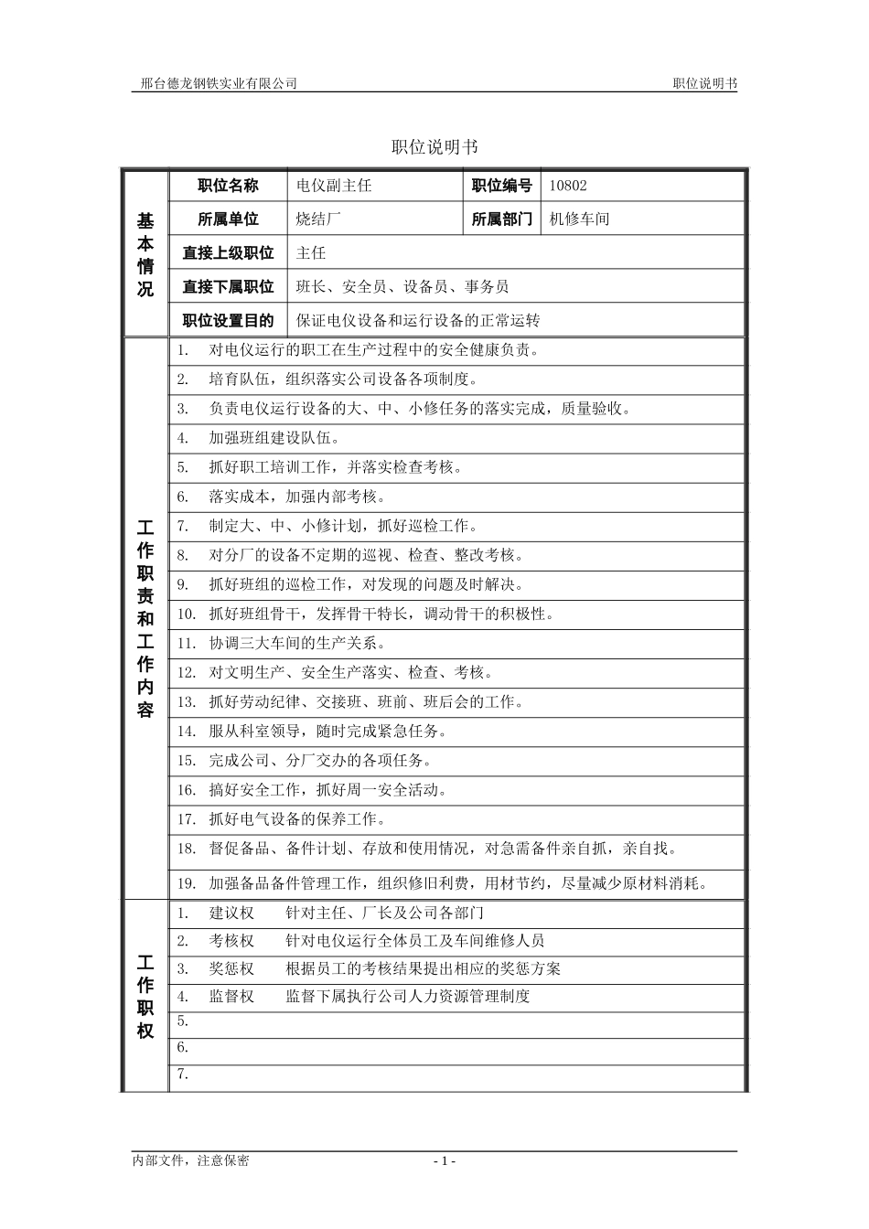 烧结厂职位说明书－机修电仪副主任-0619.doc_第1页