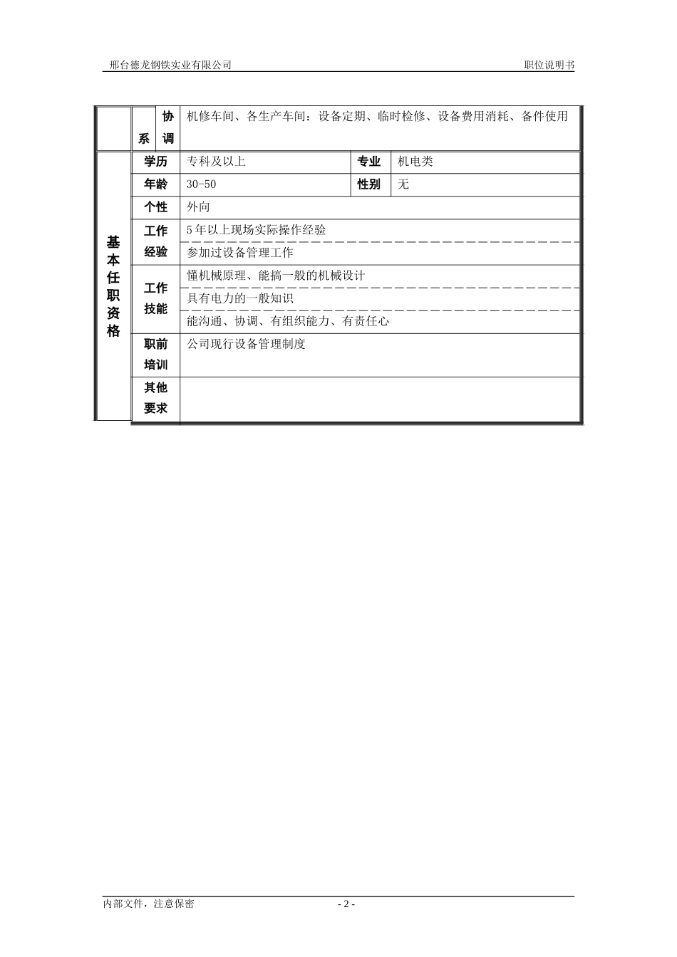 烧结厂职位说明书－机动科科长-0621.doc_第2页