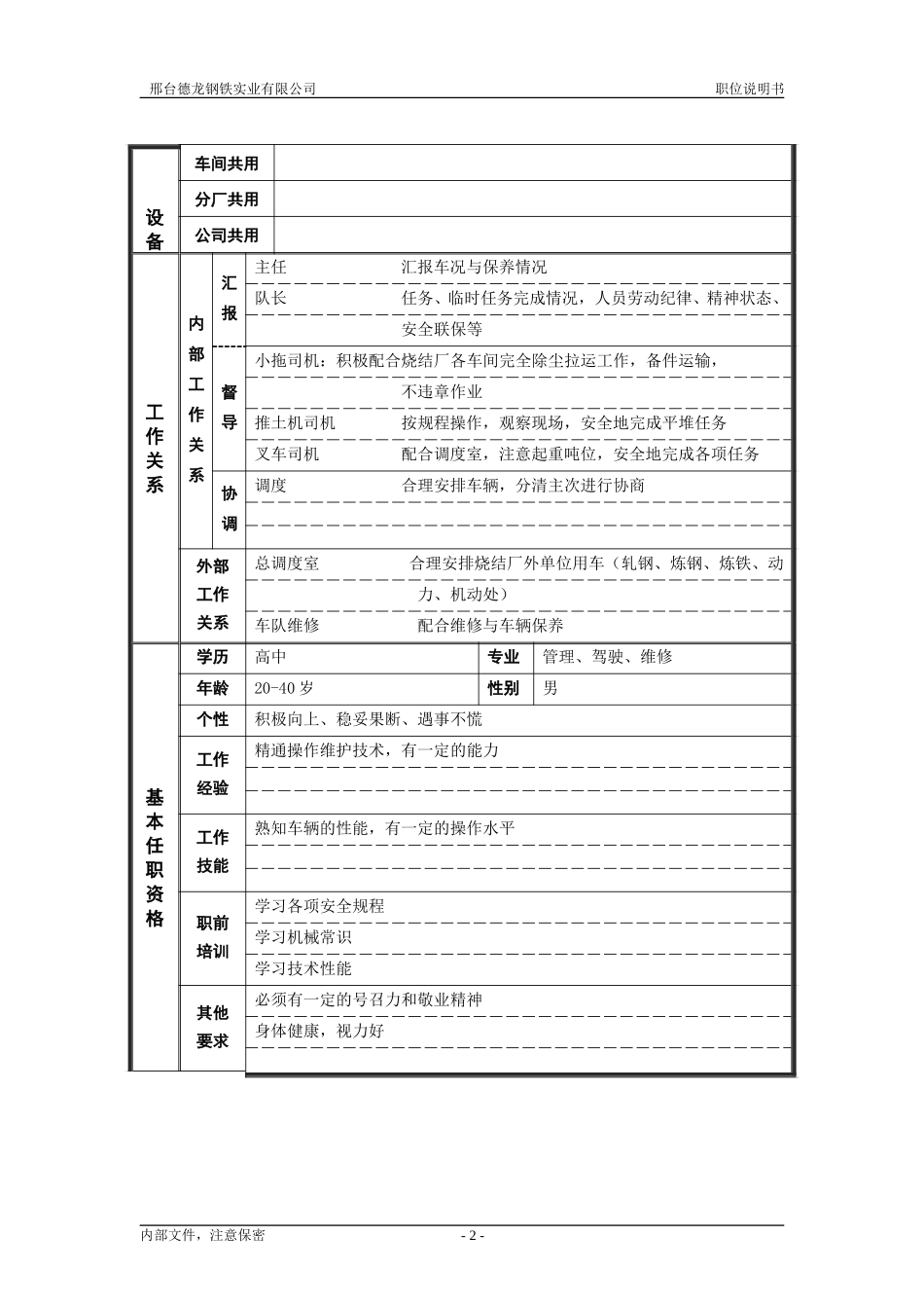 烧结分厂职位说明书－班长0716.doc_第2页