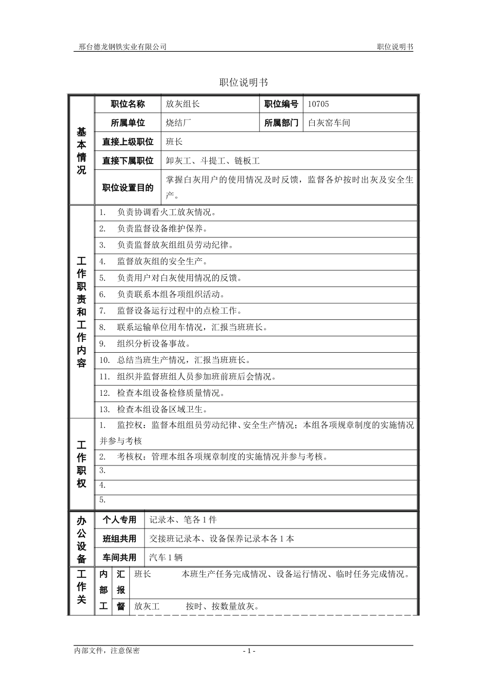 烧结分厂职位说明书－放灰组长0716.doc_第1页