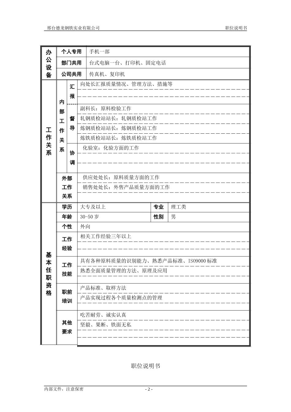 德龙钢铁职位说明书模板－管理者.doc_第2页