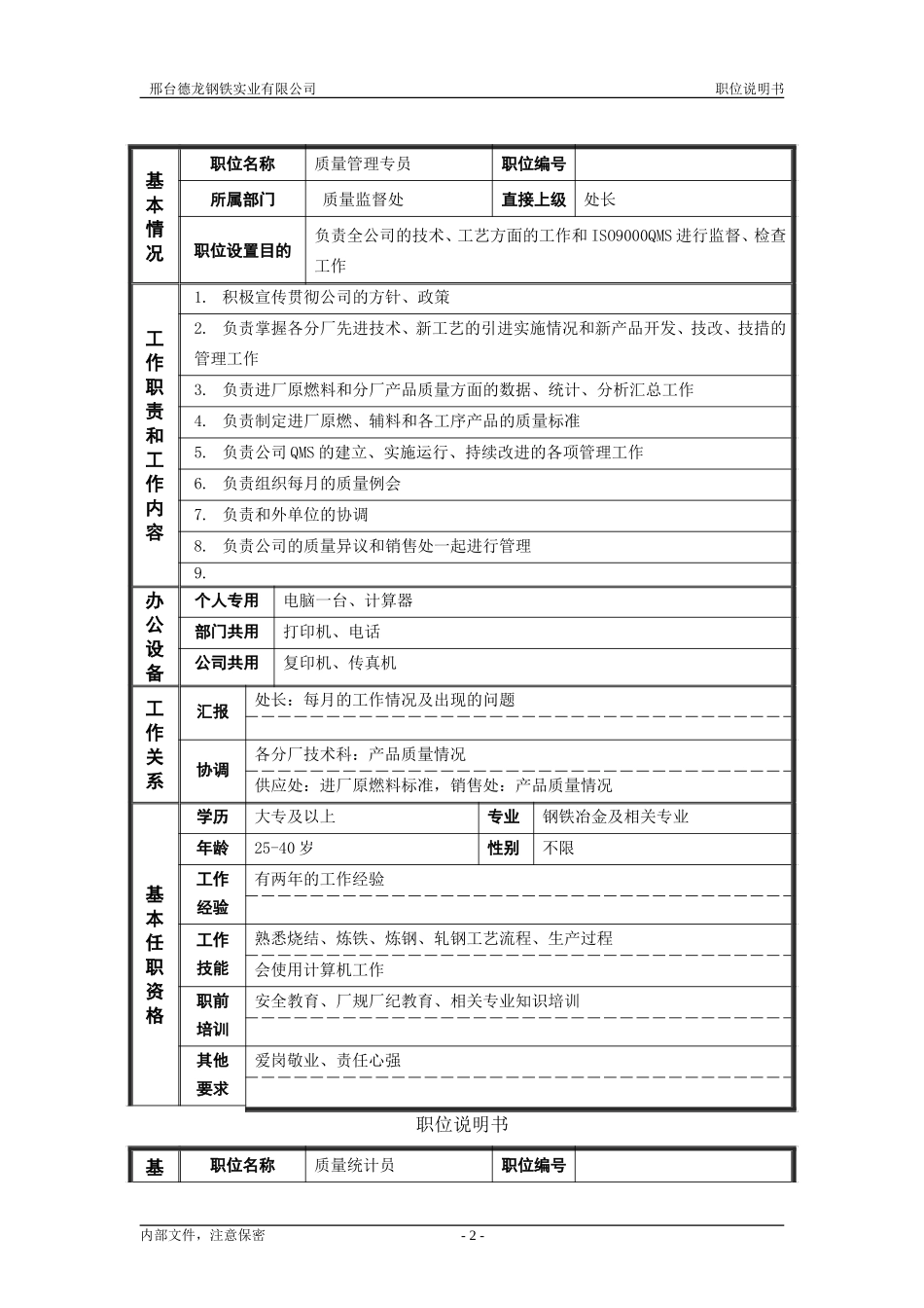 德龙钢铁职位说明书模板－非管理者.doc_第2页