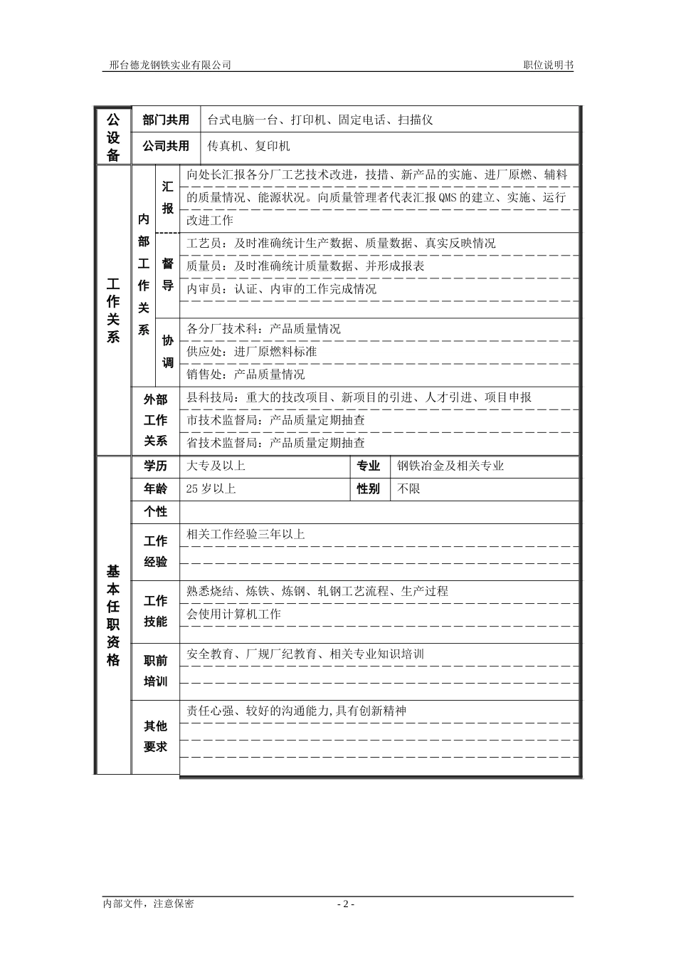 德龙钢铁职位说明书模板－管理者.doc_第2页