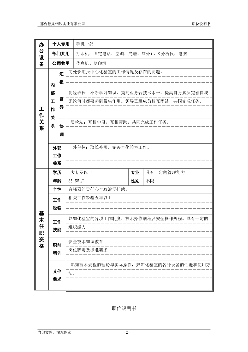 德龙钢铁职位说明书模板－管理者.doc_第2页