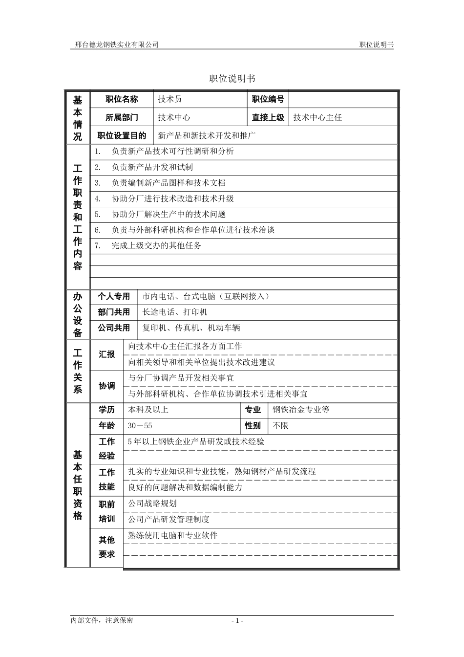职位说明书－技术员.doc_第1页