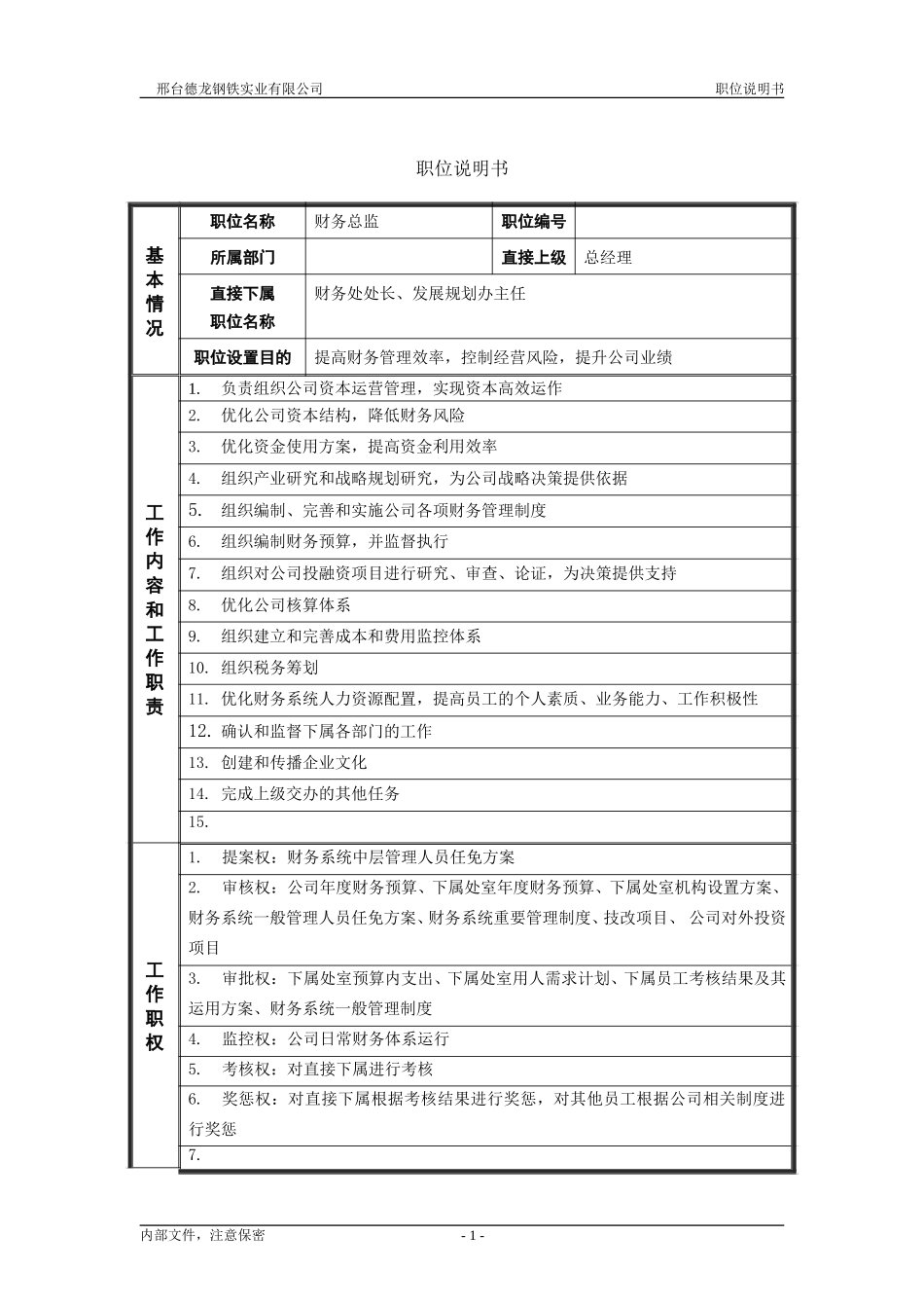 财务总监－职位说明书.doc_第1页