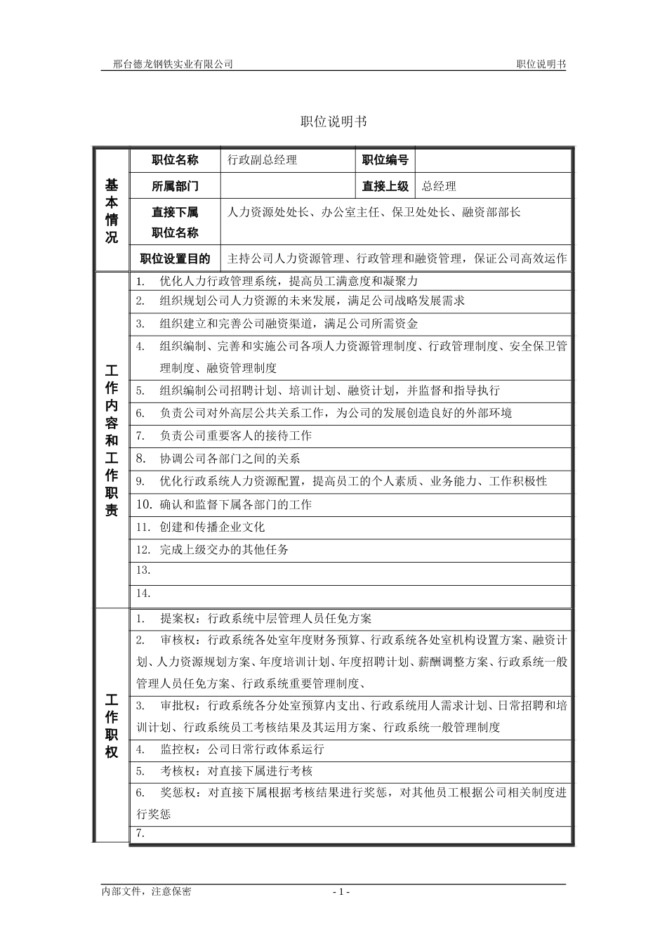 行政副总经理－职位说明书.doc_第1页