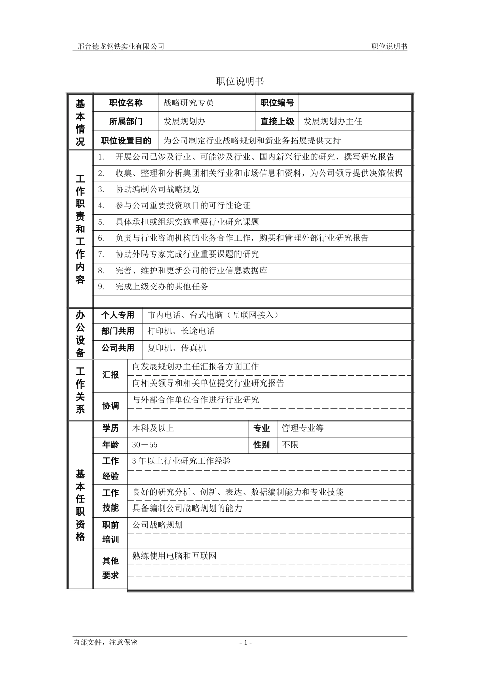 职位说明书－行业分析专员.doc_第1页
