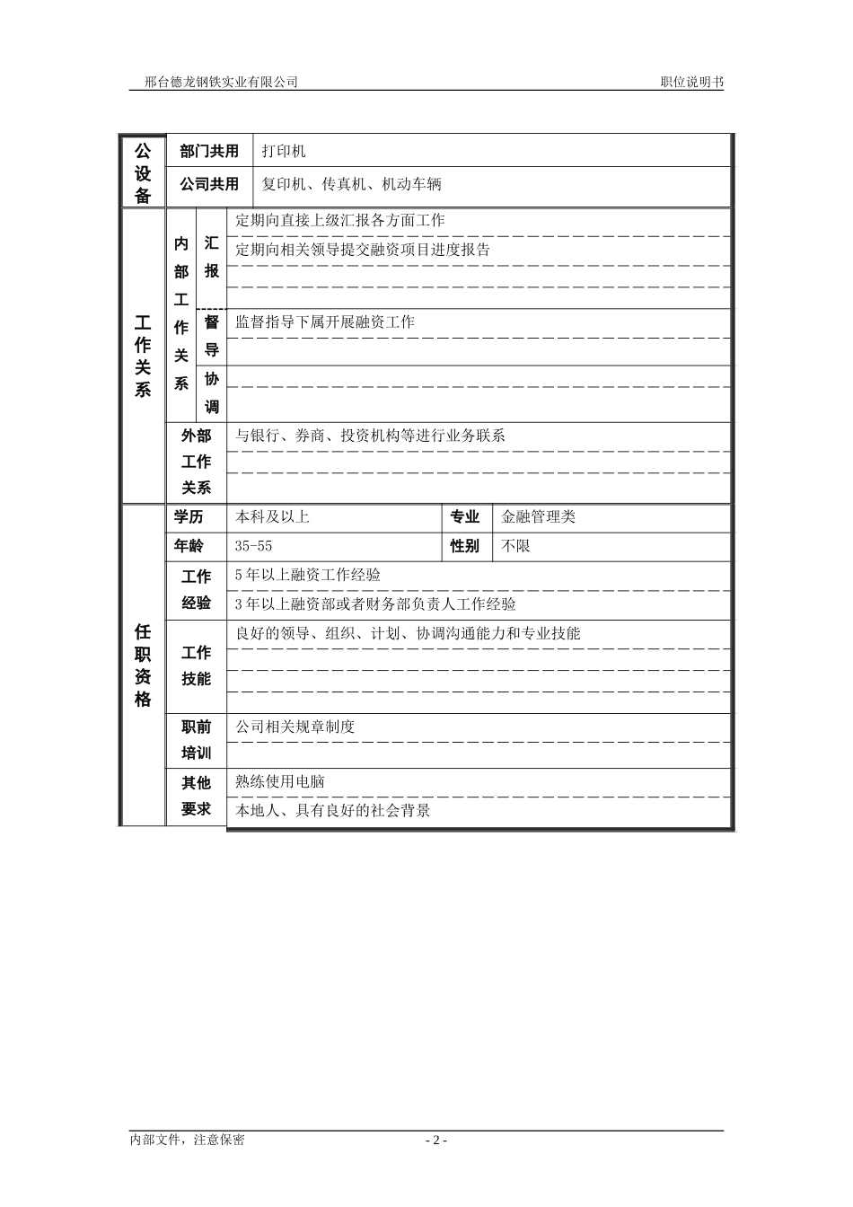 融资部部长－职位说明书.doc_第2页