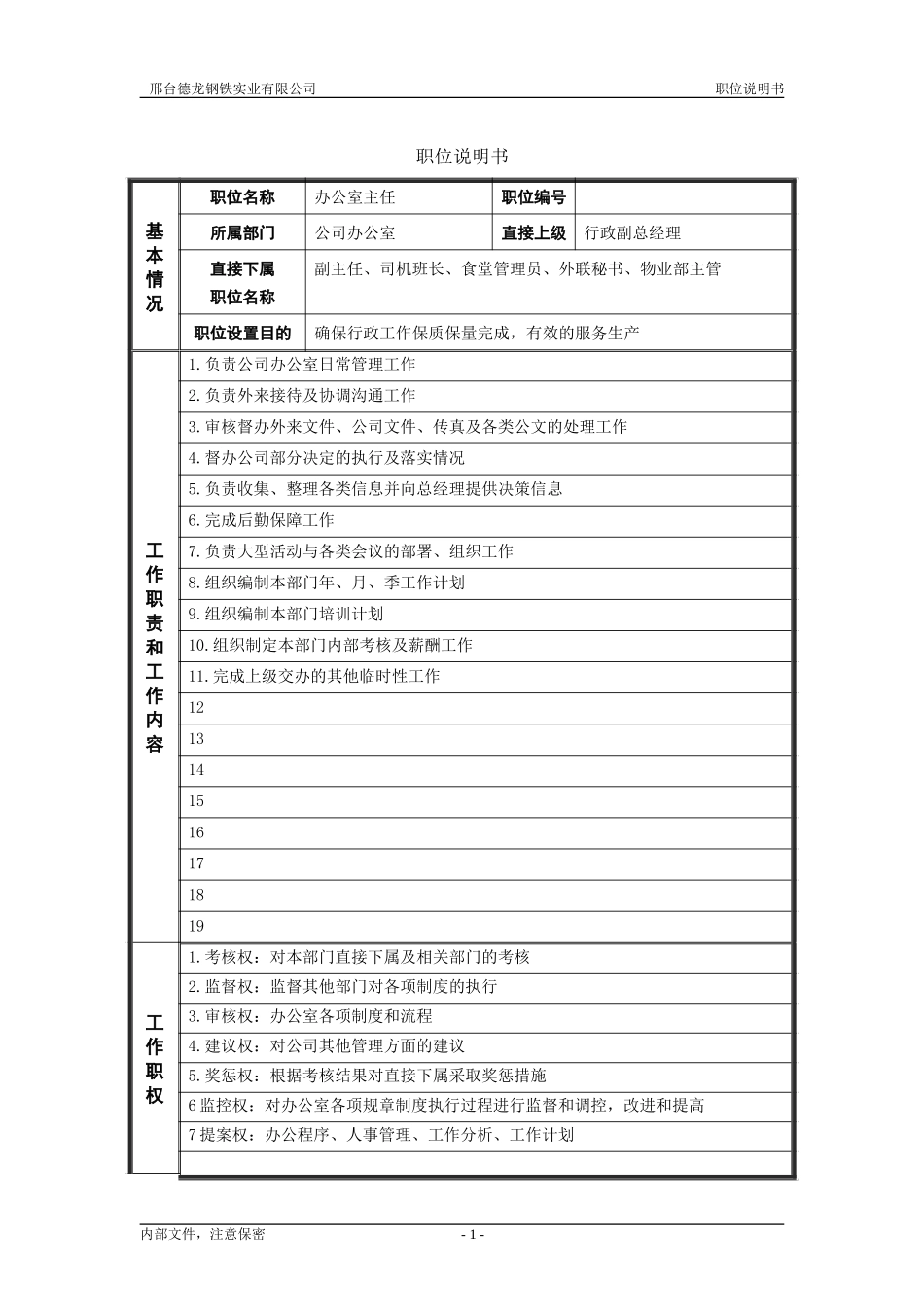 职位说明书（办公室管理者）.doc_第1页