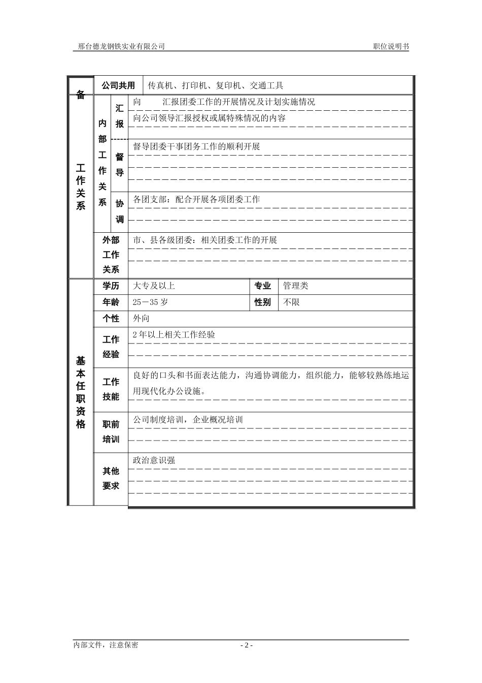 职位说明书（团委书记）.doc_第2页