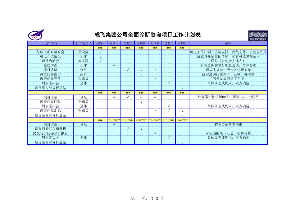 成飞集团公司全面诊断咨询项目工作计划表0613－新华信.xls_第1页
