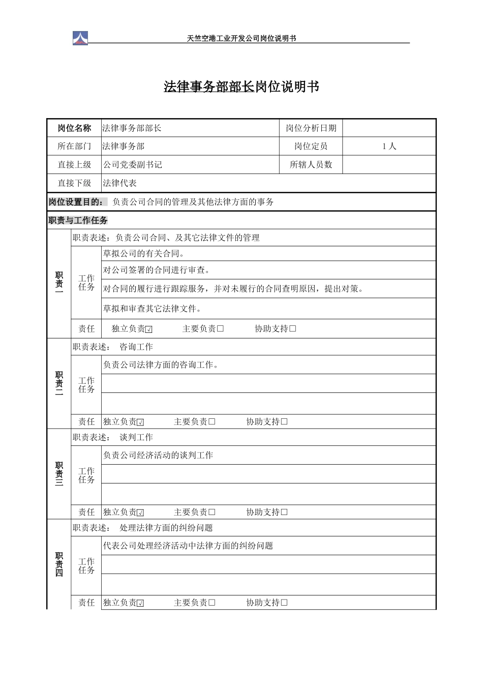 法律事务部 岗位说明书1.0（2个）.doc_第2页