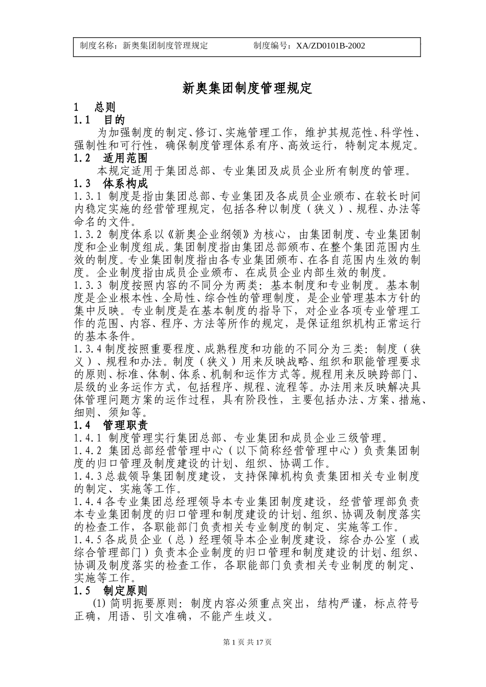 X新奥集团制度管理规定.doc_第1页