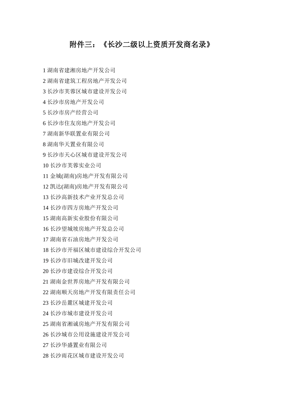 附件三：《长沙二级以上资质开发商名录》.doc_第1页