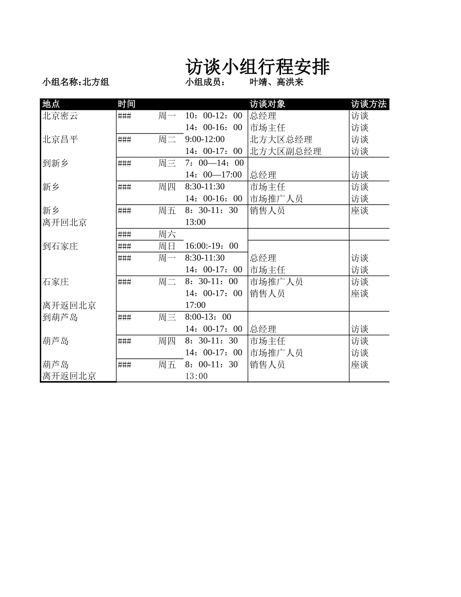 北方组日程安排表.xls_第1页