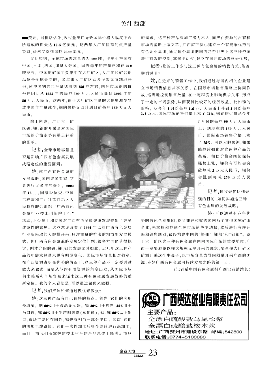 从全球市场容量看广西有色金属发展战略的定位——访柳州华锡集团副总经理姚文治.pdf_第2页
