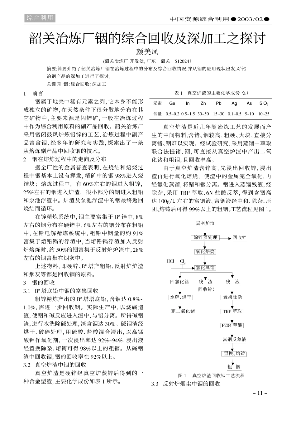 韶关冶炼厂铟的综合回收及深加工之探讨.pdf_第1页