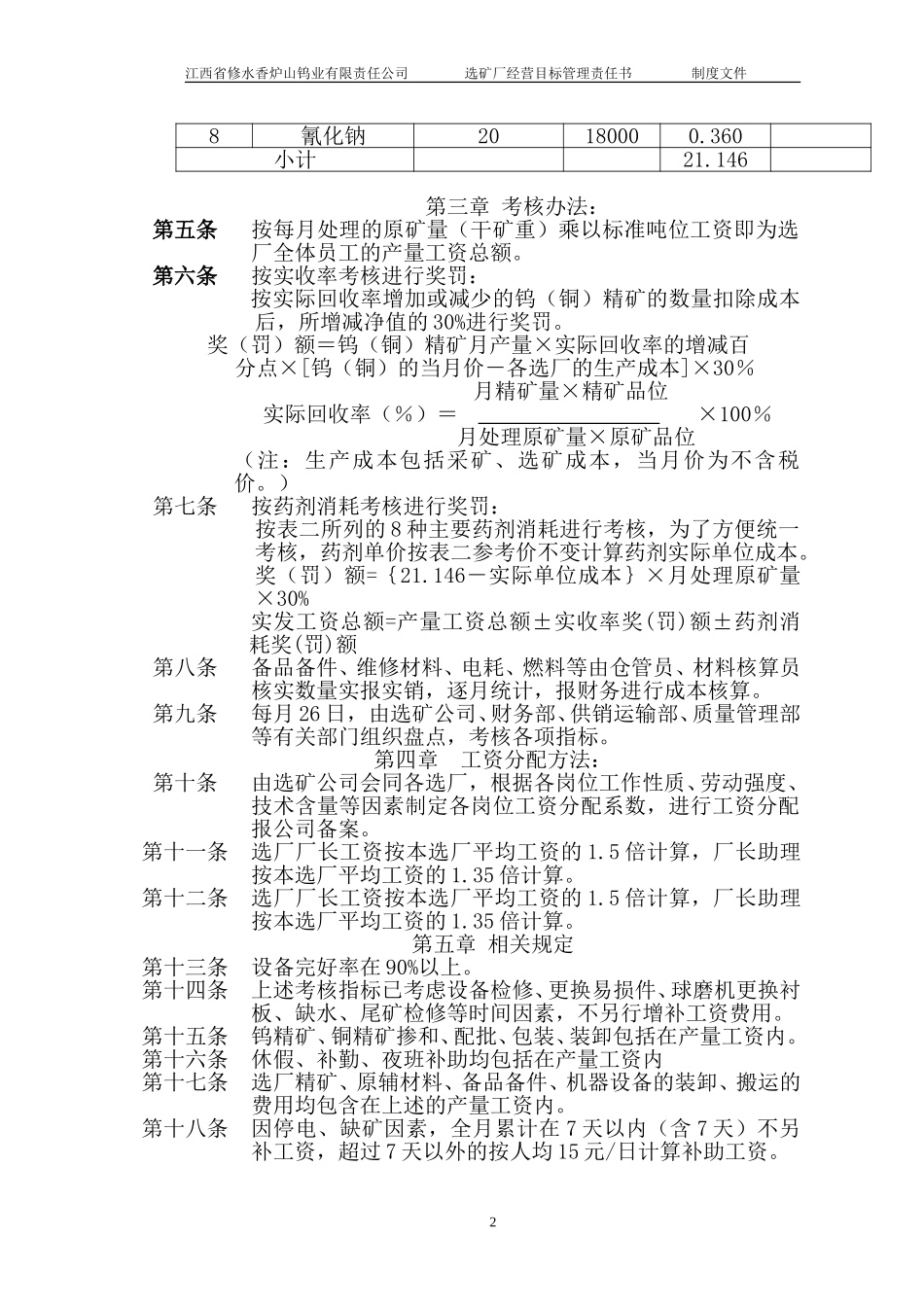 薪酬管理规定——选厂目标管理责任书.doc_第2页