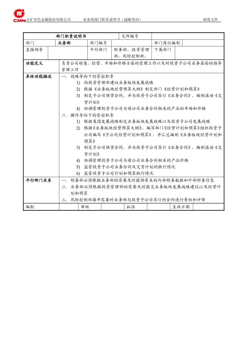 业务部部门职责说明书.doc_第1页