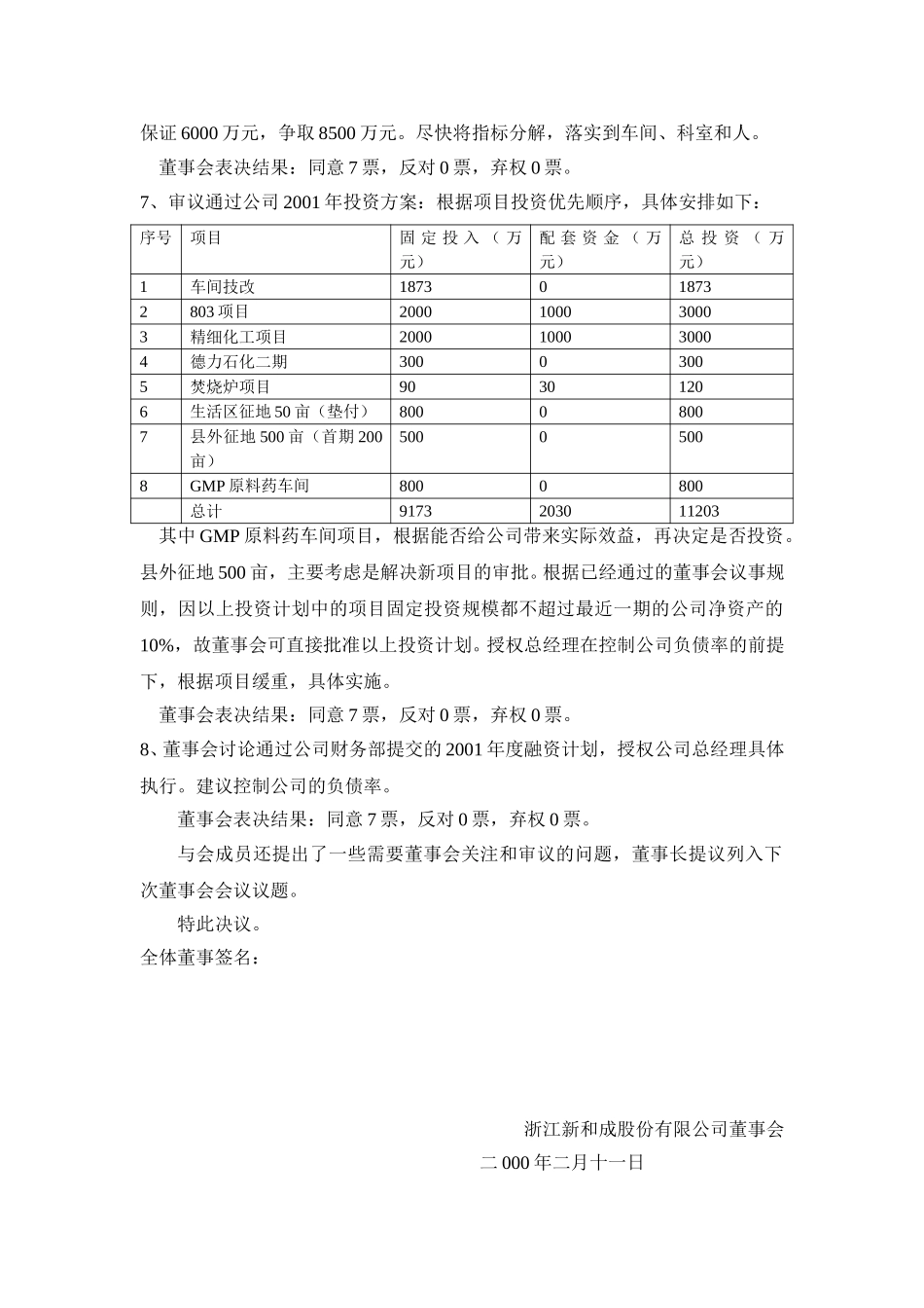 新和成2001年第一次董事会会议纪要.doc_第2页