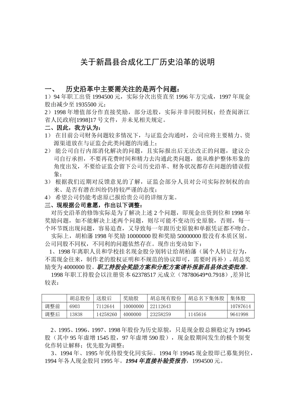 关于新昌县合成化工厂历史沿革的说明(yly).doc_第1页
