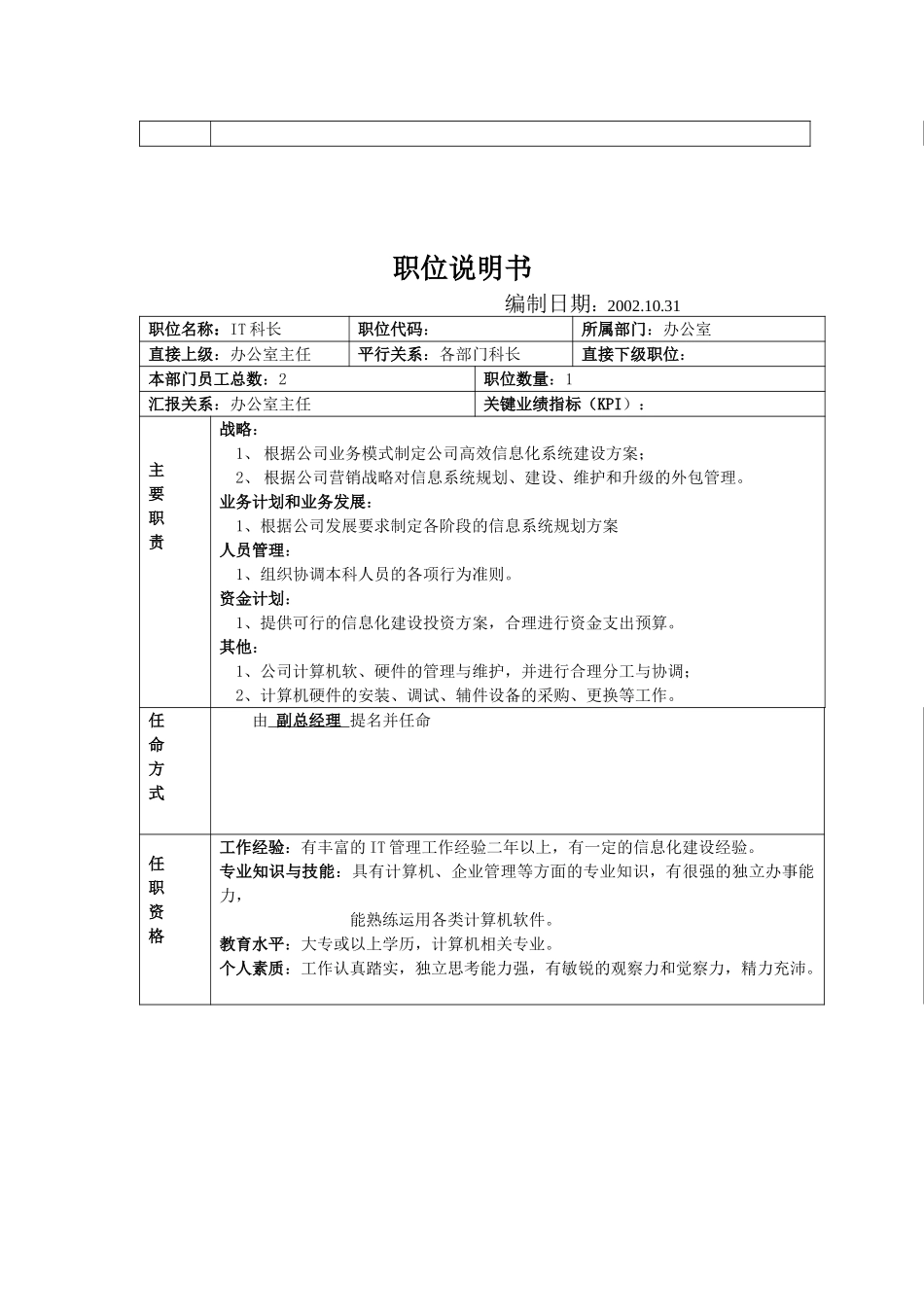 办公室及IT职位说明书.doc_第2页