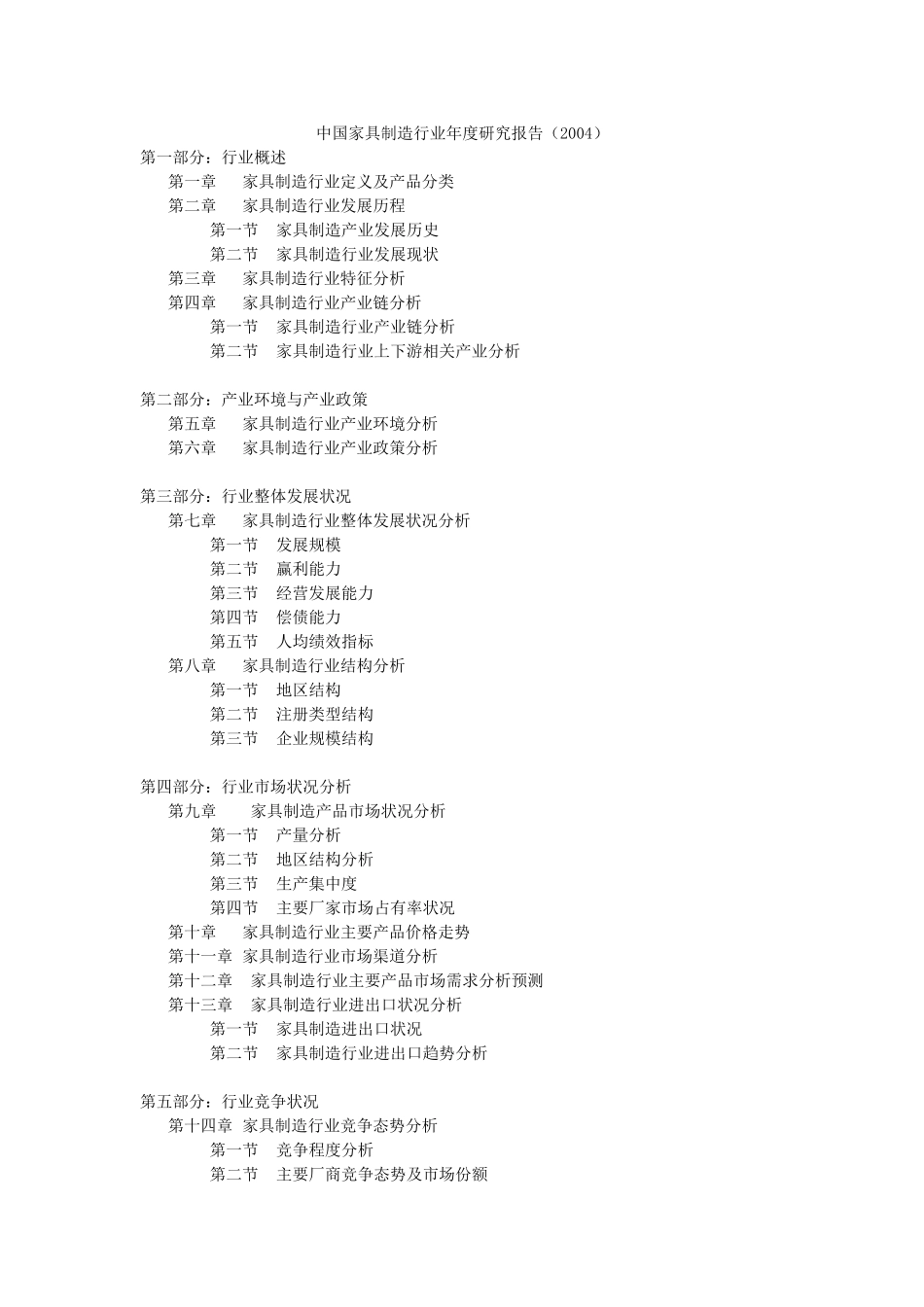 中国（木质）家具制造业年度研究报告（2004）目录.doc_第1页