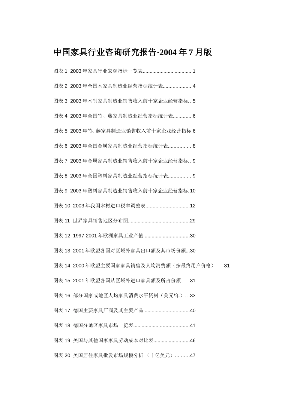 中国家具行业咨询研究报告·2004年7月版图表目录.doc_第1页