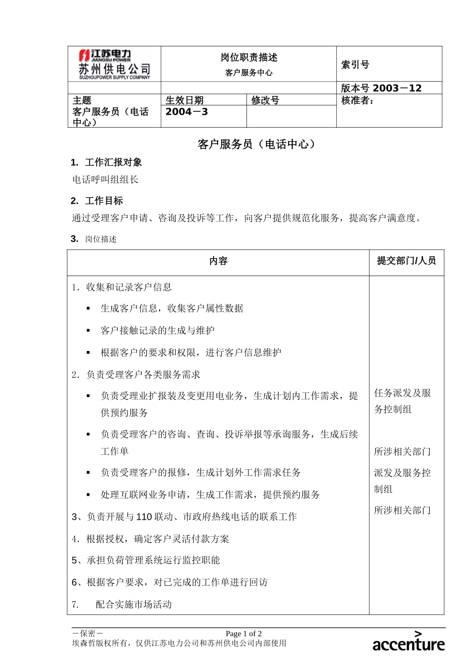 DE_岗位职责_客户服务员(电话中心).doc_第1页