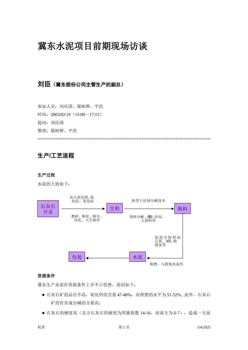 冀东水泥—项目前期—访谈笔录—刘臣.doc_第1页
