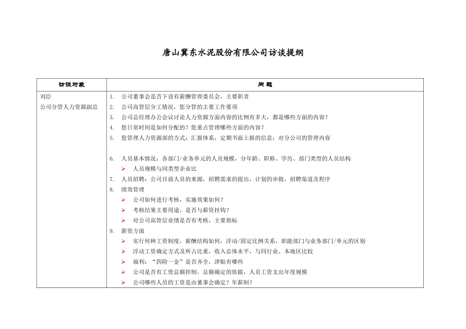 冀东水泥—项目前期—访谈提纲—人力资源.doc_第1页