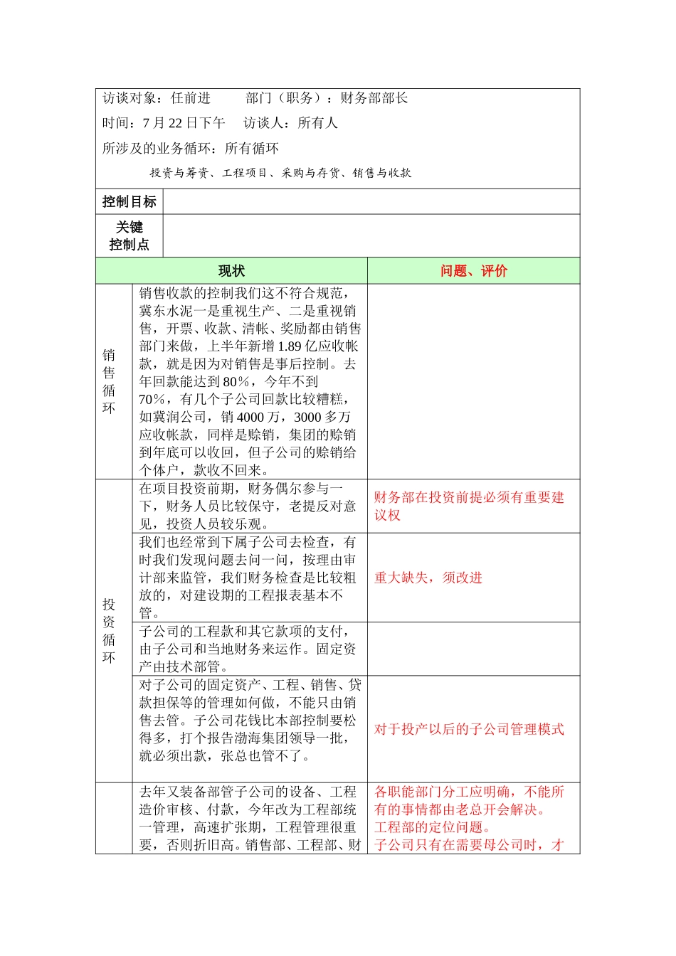 内控访谈整理——财务部长.doc_第1页