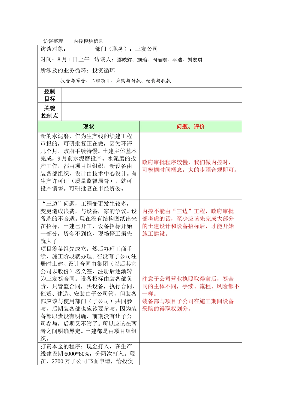 内控访谈整理——三友公司.doc_第1页