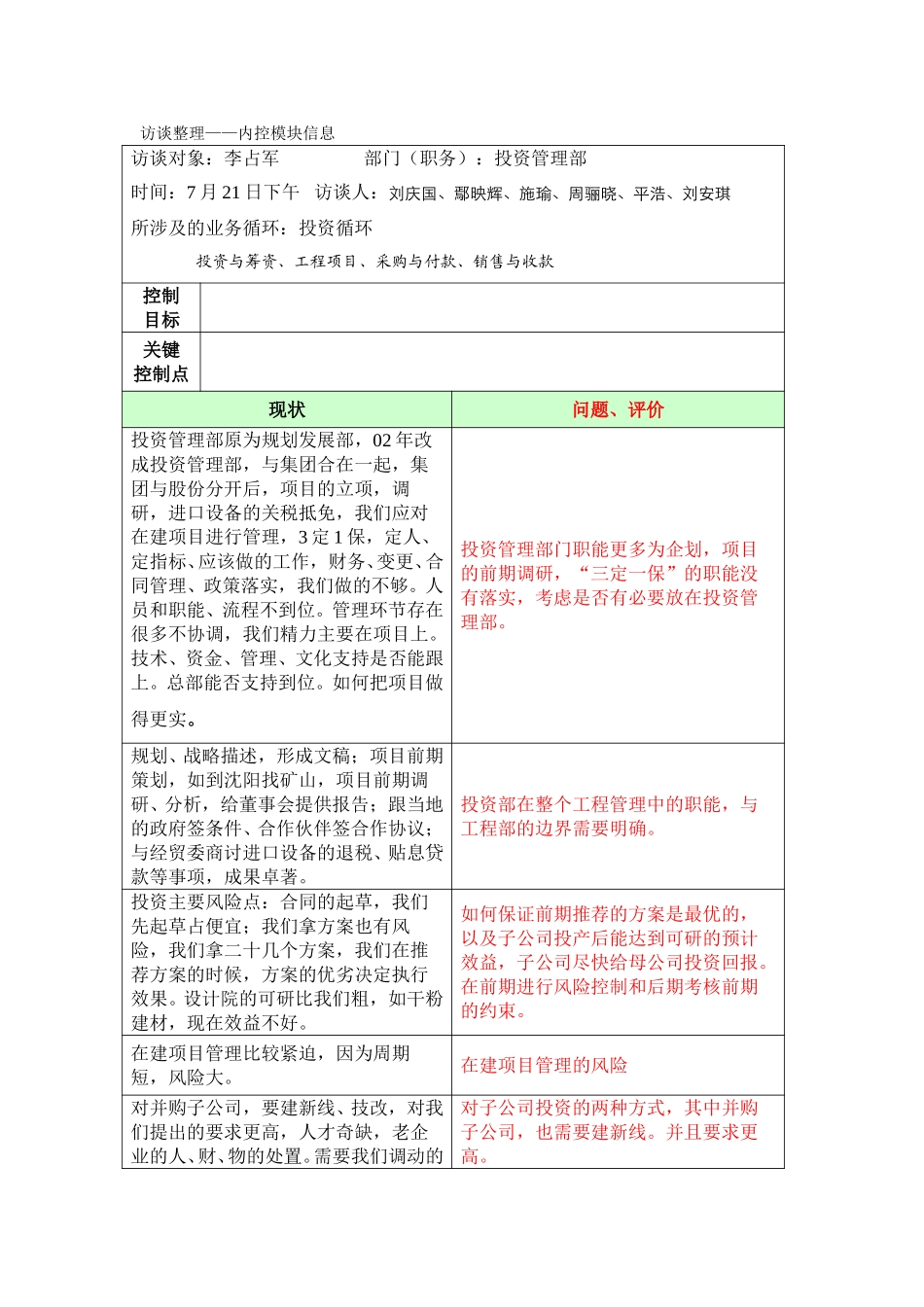 内控访谈整理——投资管理部.doc_第1页