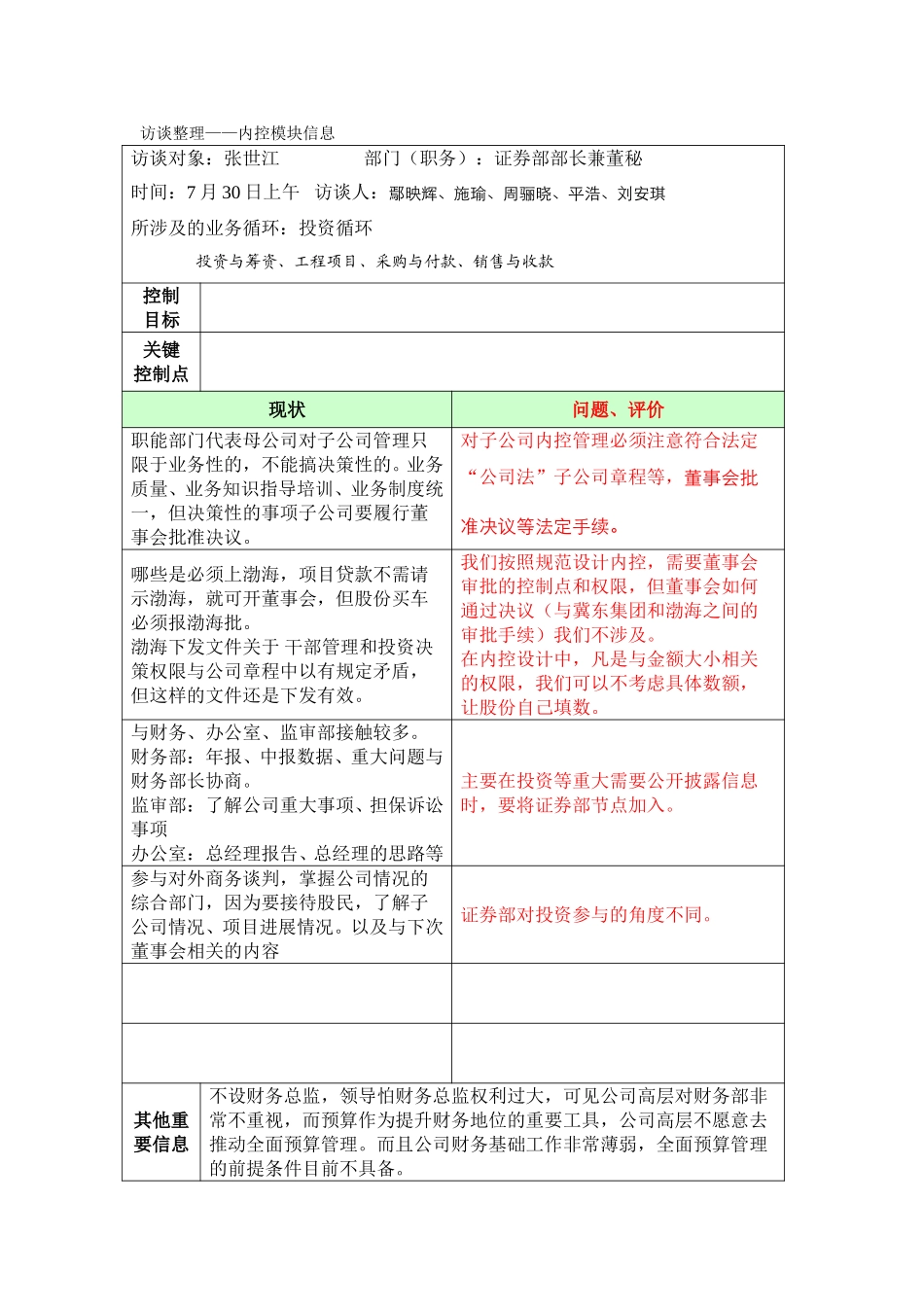 内控访谈整理——证券部.doc_第1页