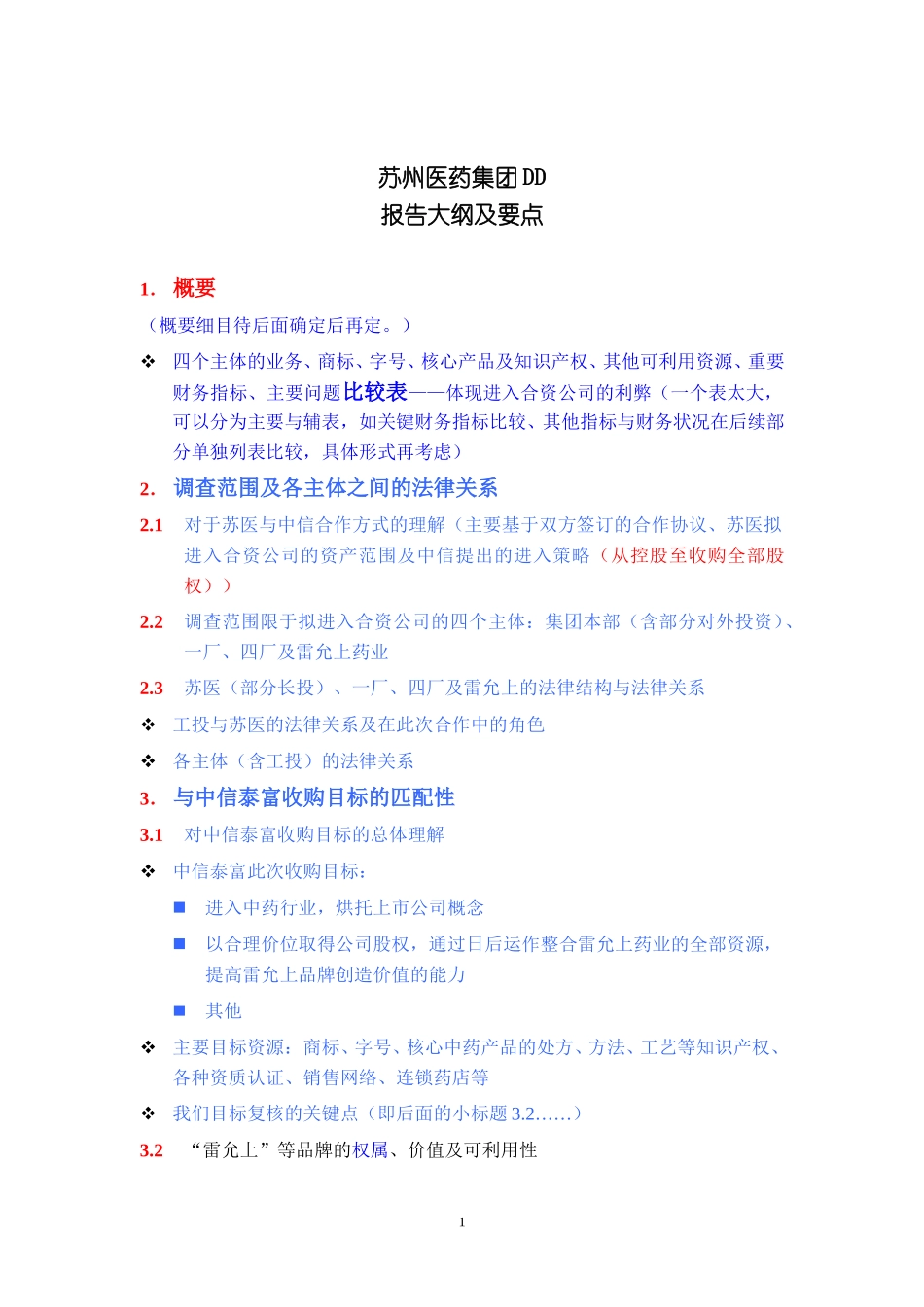 苏州医药集团DD报告提纲建议—AMY.doc_第1页