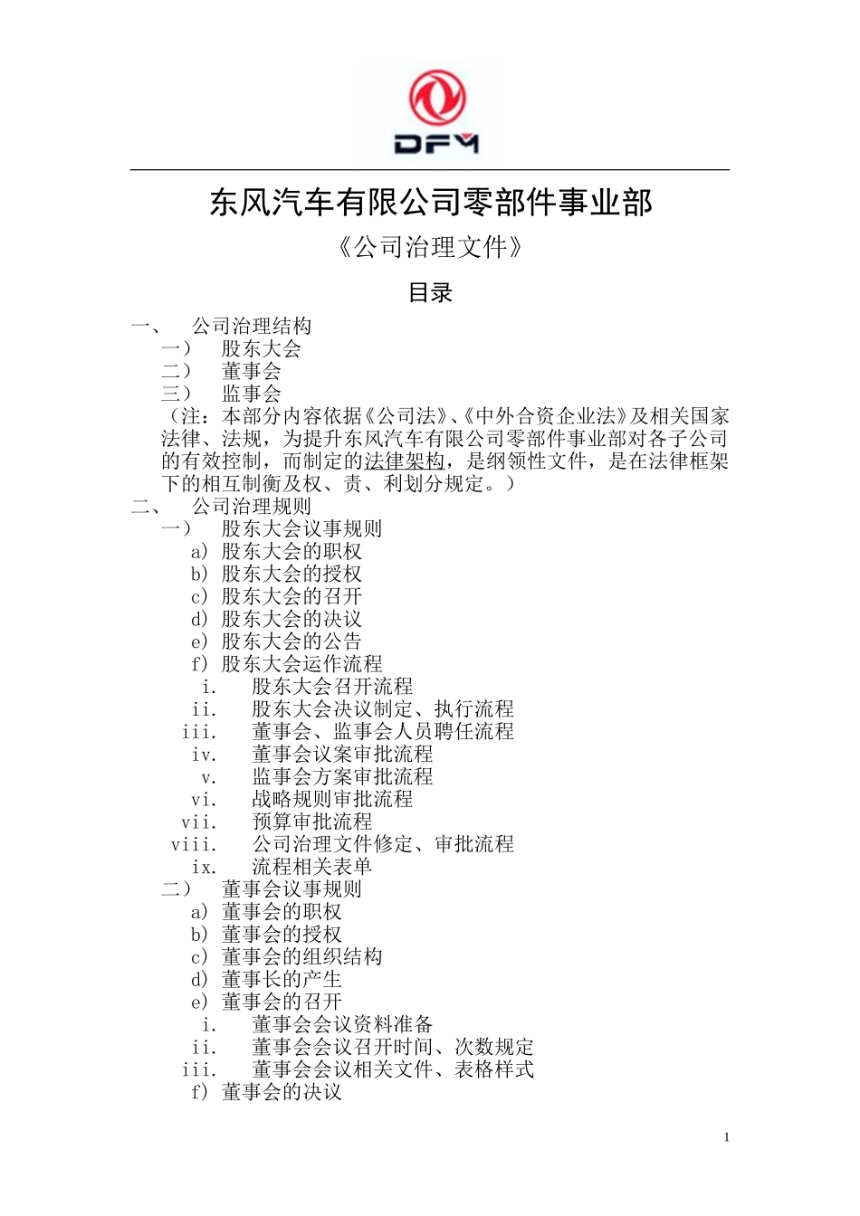 东风汽车有限公司零部件事业部-公司治理文件目录.doc_第1页