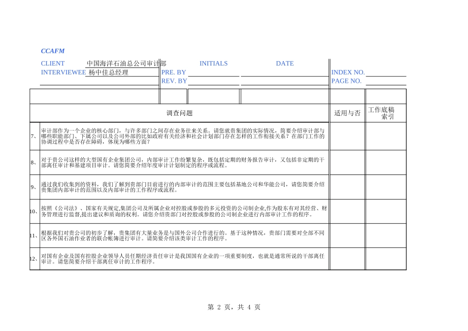 中海油访谈问卷－审计部总经理.xls_第2页