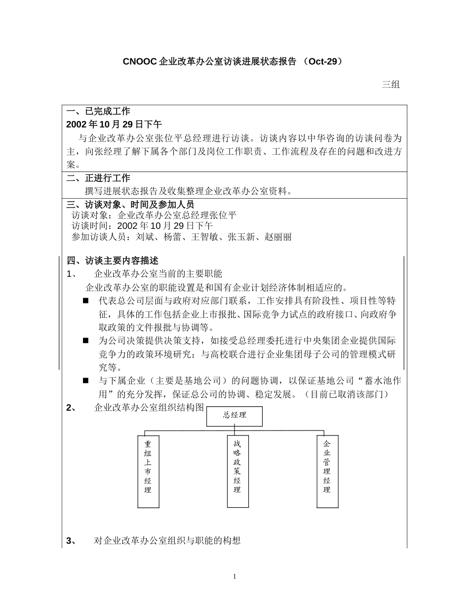 访谈报告－总公司企业改革办公室.doc_第1页