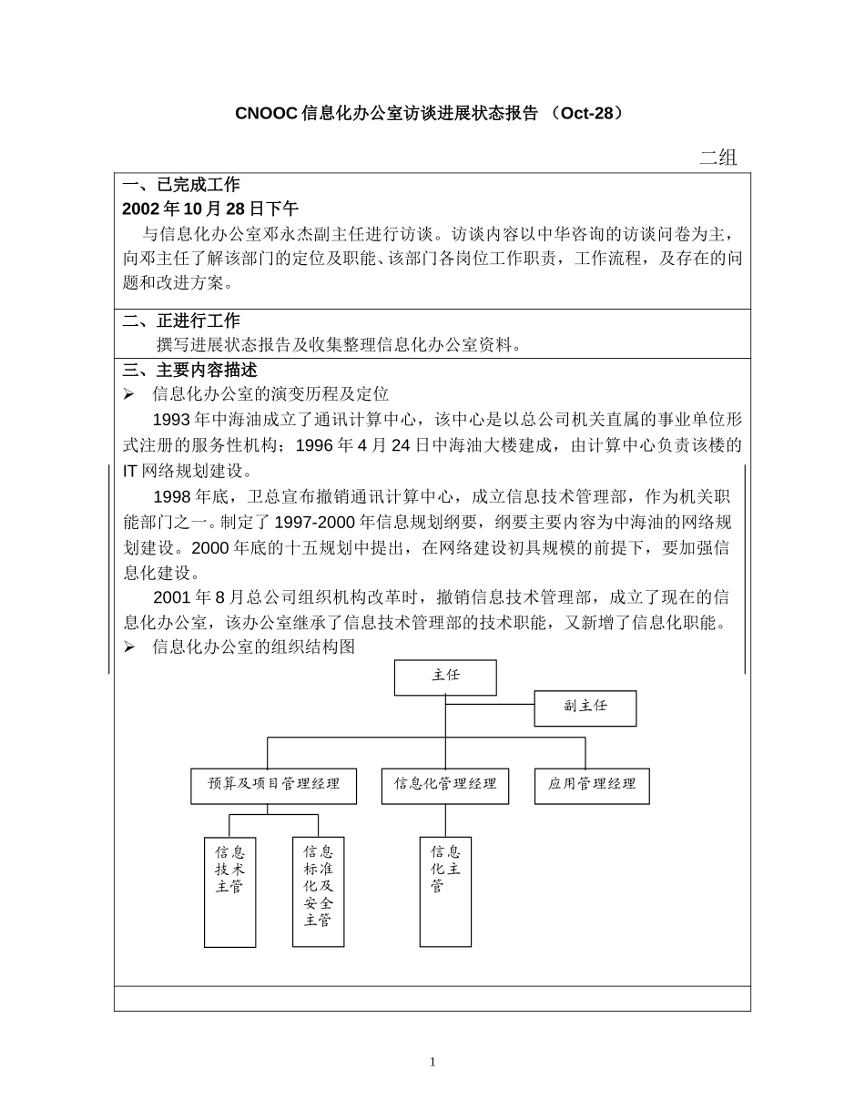 访谈报告－总公司信息化办公室1.doc_第1页