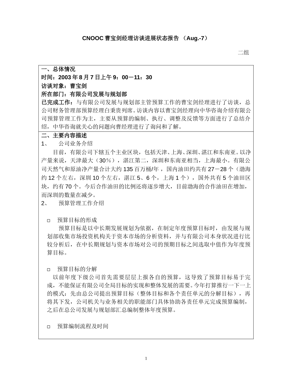 进展报告-有限公司发展与规划部（第二组）.doc_第1页
