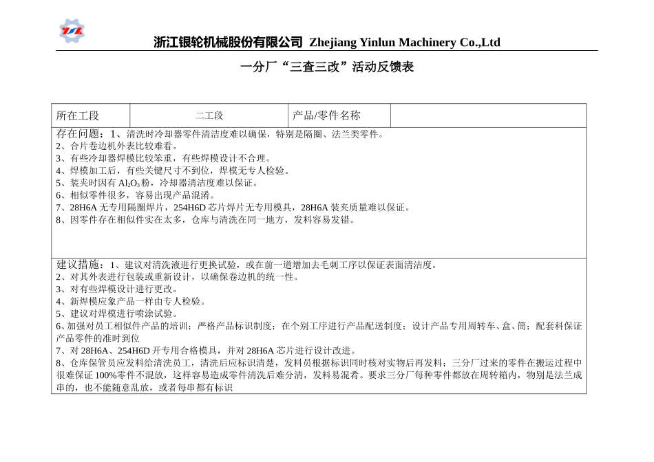 “三查三改”活动反馈表（第一分厂）.doc_第2页