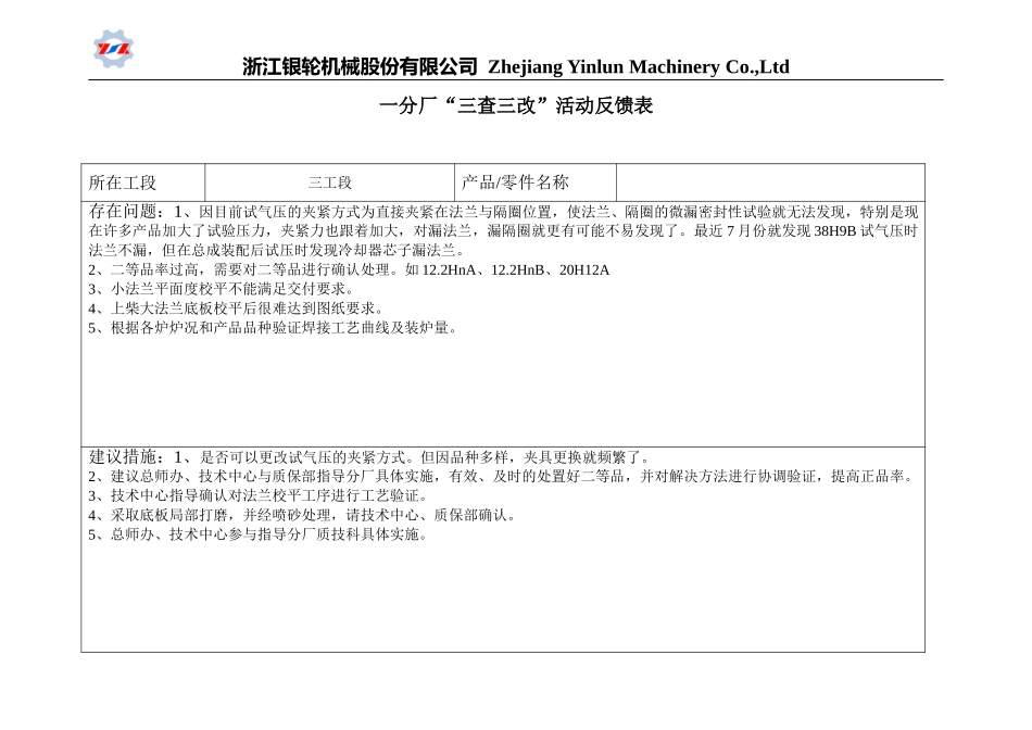 “三查三改”活动反馈表（第一分厂）.doc_第3页