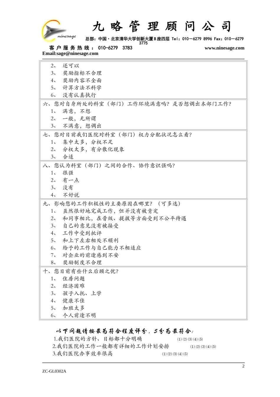 中山市人民医院内部职工问卷调查表2.doc_第2页