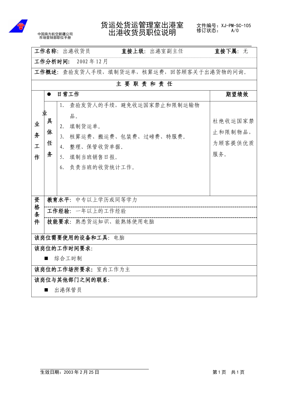 105出港收货员职位说明.doc_第1页
