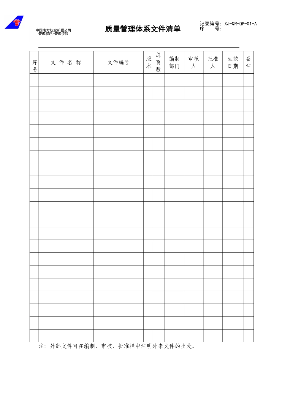 01质量管理体系文件清单.doc_第1页