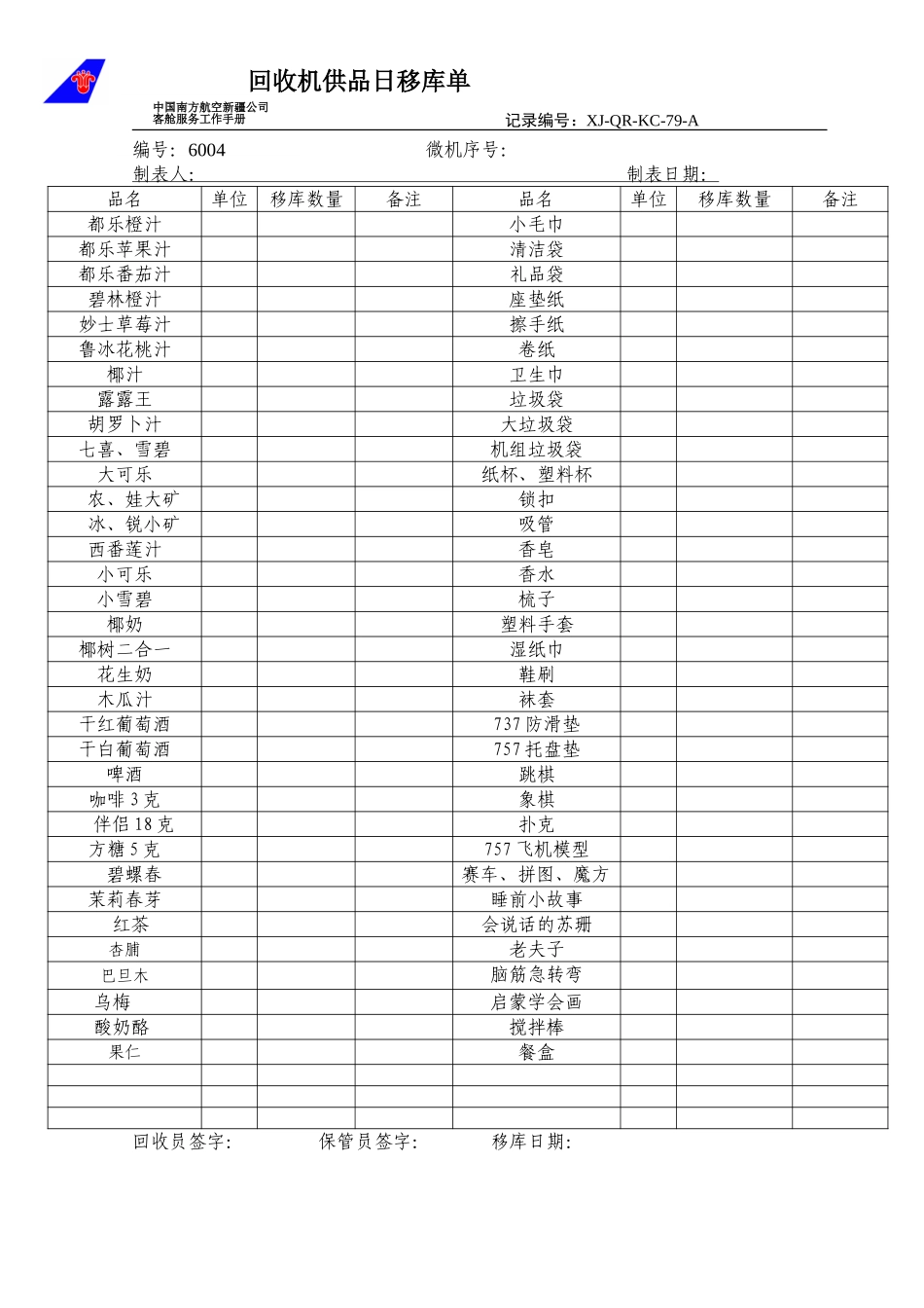 KCB-026-客舱部回收机供品日移库单.doc_第1页