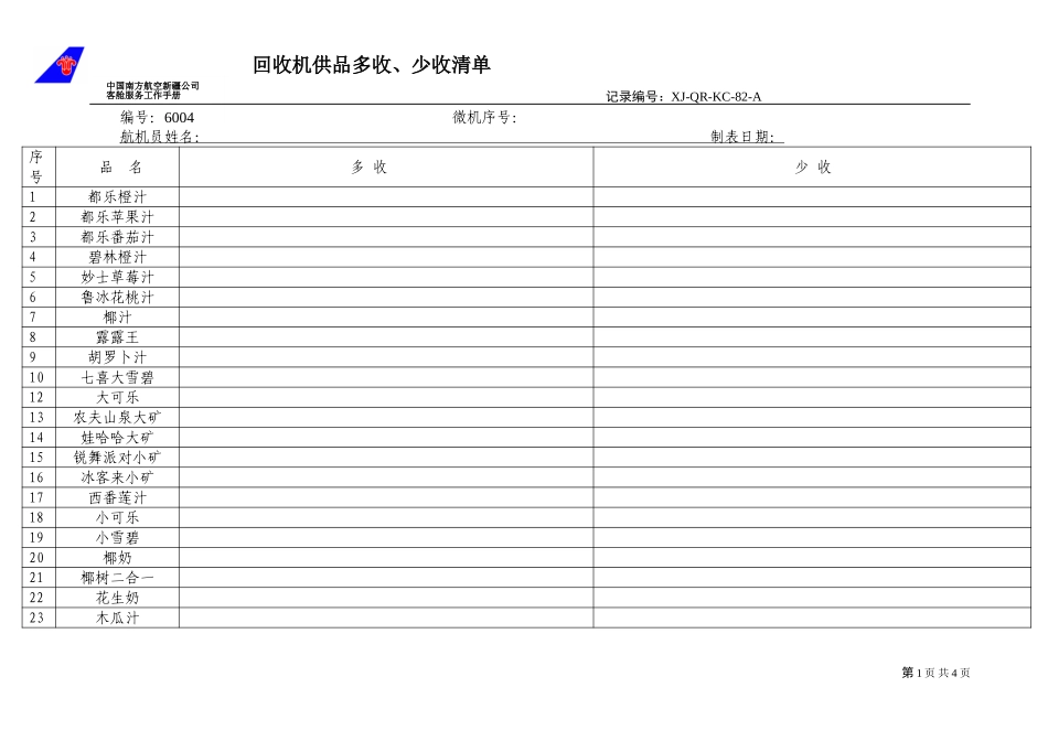 KCB-029-客舱部回收机供品多收、少收清单.doc_第1页